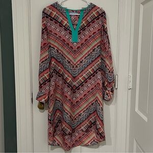 ANTONIO MELANI Red and Teal Blue Sheath Dress Size 8